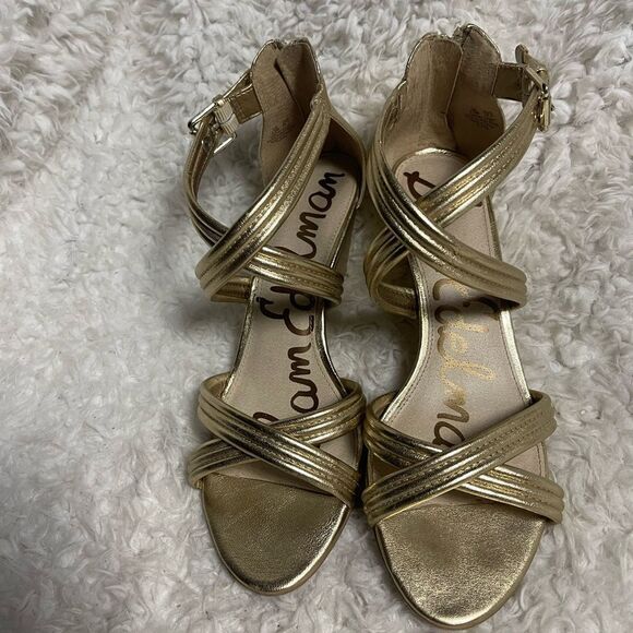 Sam Edelman Metallic Gold Women's strap wedge Sandals SZ8.5M - Picture 2 of 9